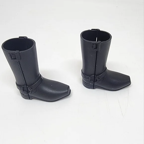 BARBIE DOLL SHOES - PAIR of KEN MOTORCYCLE RIDING Harley Boy BLACK SNAP BOOTS - Picture 2 of 5